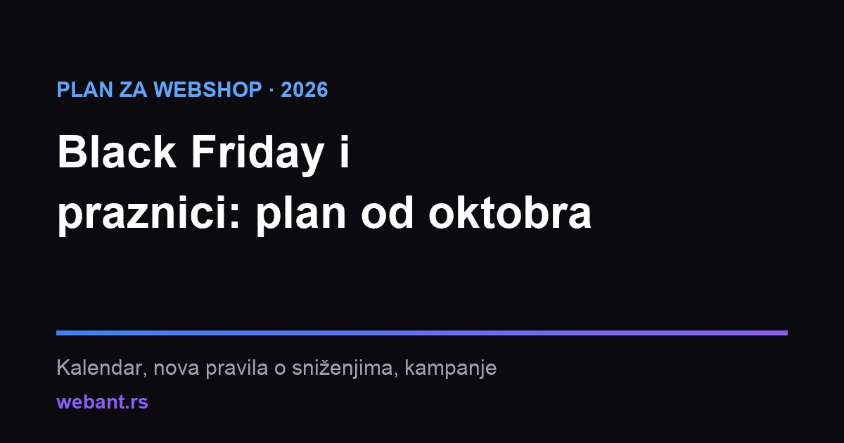 Kalendar kampanje za webshop od oktobra do januara sa označenim Black Friday i praznicima