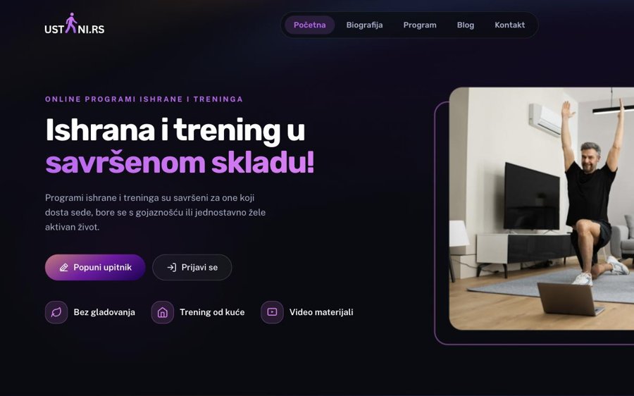 Sajt Ustani.rs - online programi ishrane i treninga